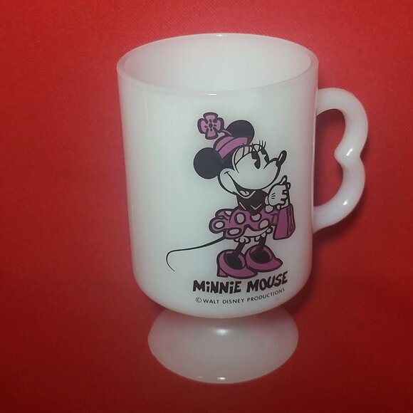 Walt Disney Productions White Milk Glass Cup Minnie Mouse Pedestal Footed Mug - Picture 11 of 11